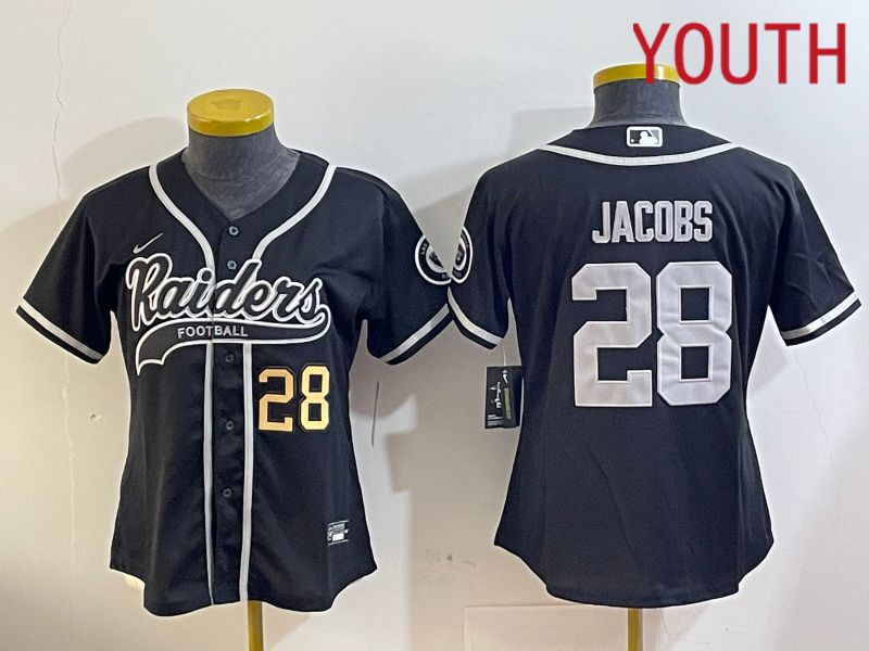 Youth Oakland Raiders 28 Jacobs Black Joint Name 2024 Nike Limited NFL Jersey style 2